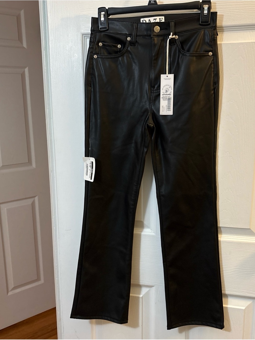 DAZE Black Faux Leather Flare Jeans - Women's Wide Leg